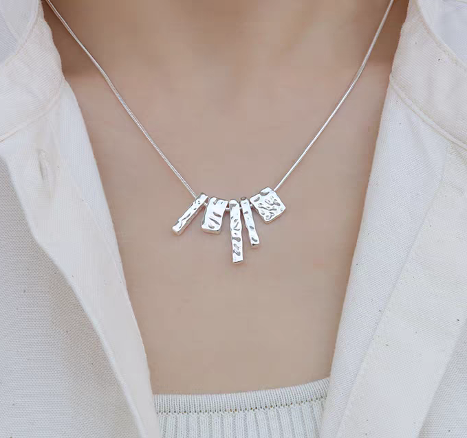 Irregular Square Pendant with Snake Chain Necklace -  Ellen