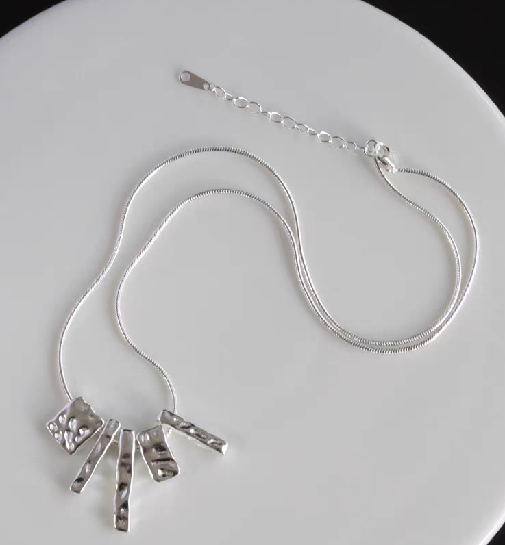 Irregular Square Pendant with Snake Chain Necklace -  Ellen