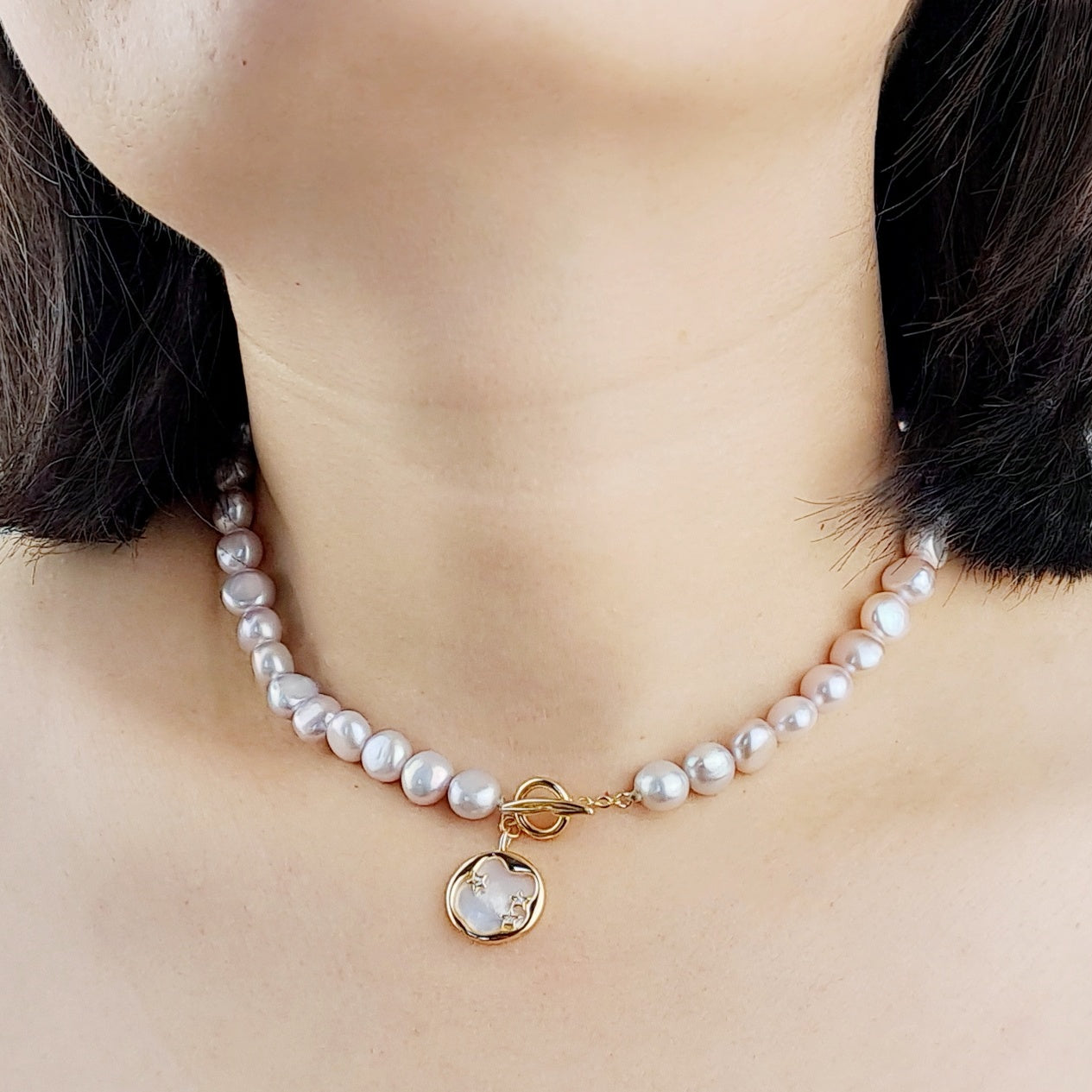 CLASSIC FRESHWATER PEARL NECKLACE SIDE FLATTED - EMMA