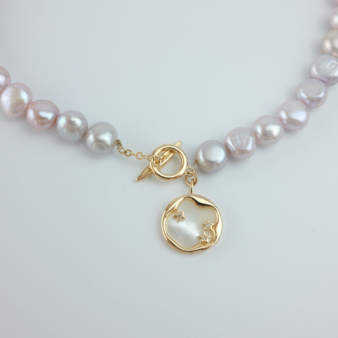 CLASSIC FRESHWATER PEARL NECKLACE SIDE FLATTED - EMMA