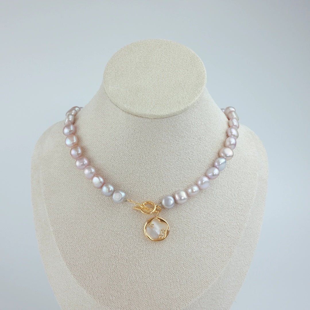 CLASSIC FRESHWATER PEARL NECKLACE SIDE FLATTED - EMMA