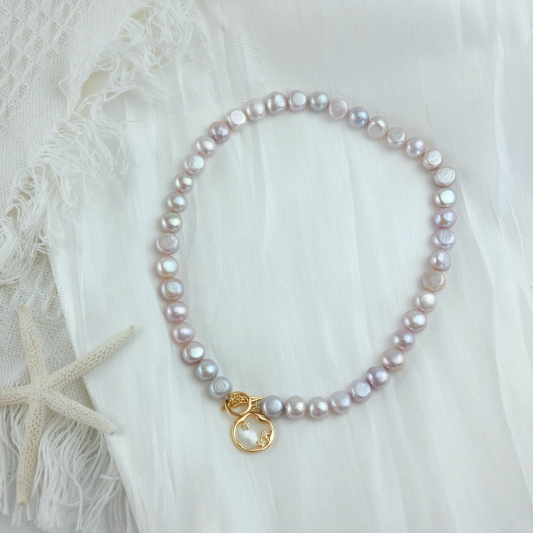 CLASSIC FRESHWATER PEARL NECKLACE SIDE FLATTED - EMMA