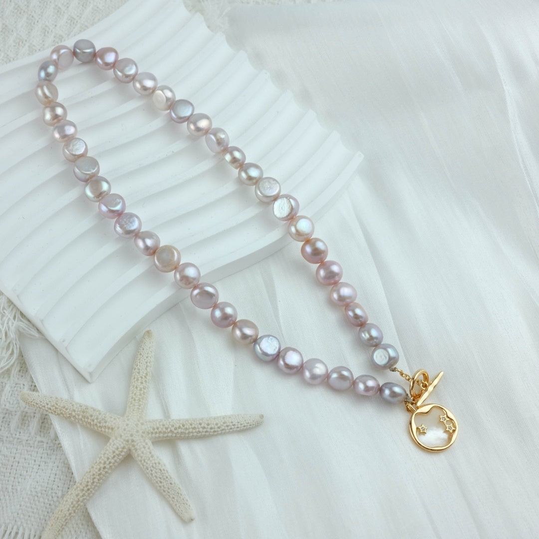 CLASSIC FRESHWATER PEARL NECKLACE SIDE FLATTED - EMMA