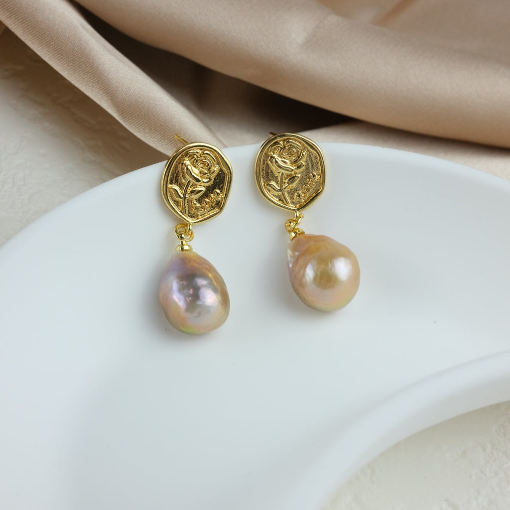 BAROQUE PEARL DROP EARRINGS - AVOCADO