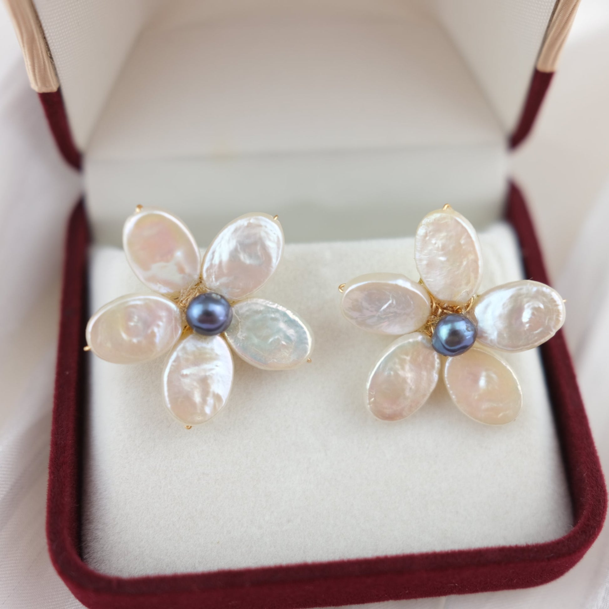 Handmade Baroque Pearl Petal Stud Earrings - Frangipani