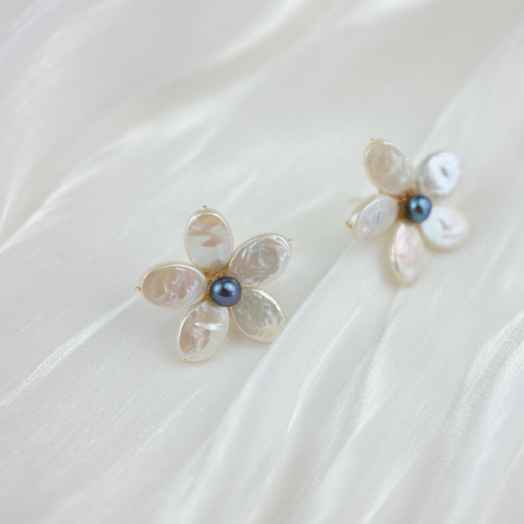 Handmade Baroque Pearl Petal Stud Earrings - Frangipani