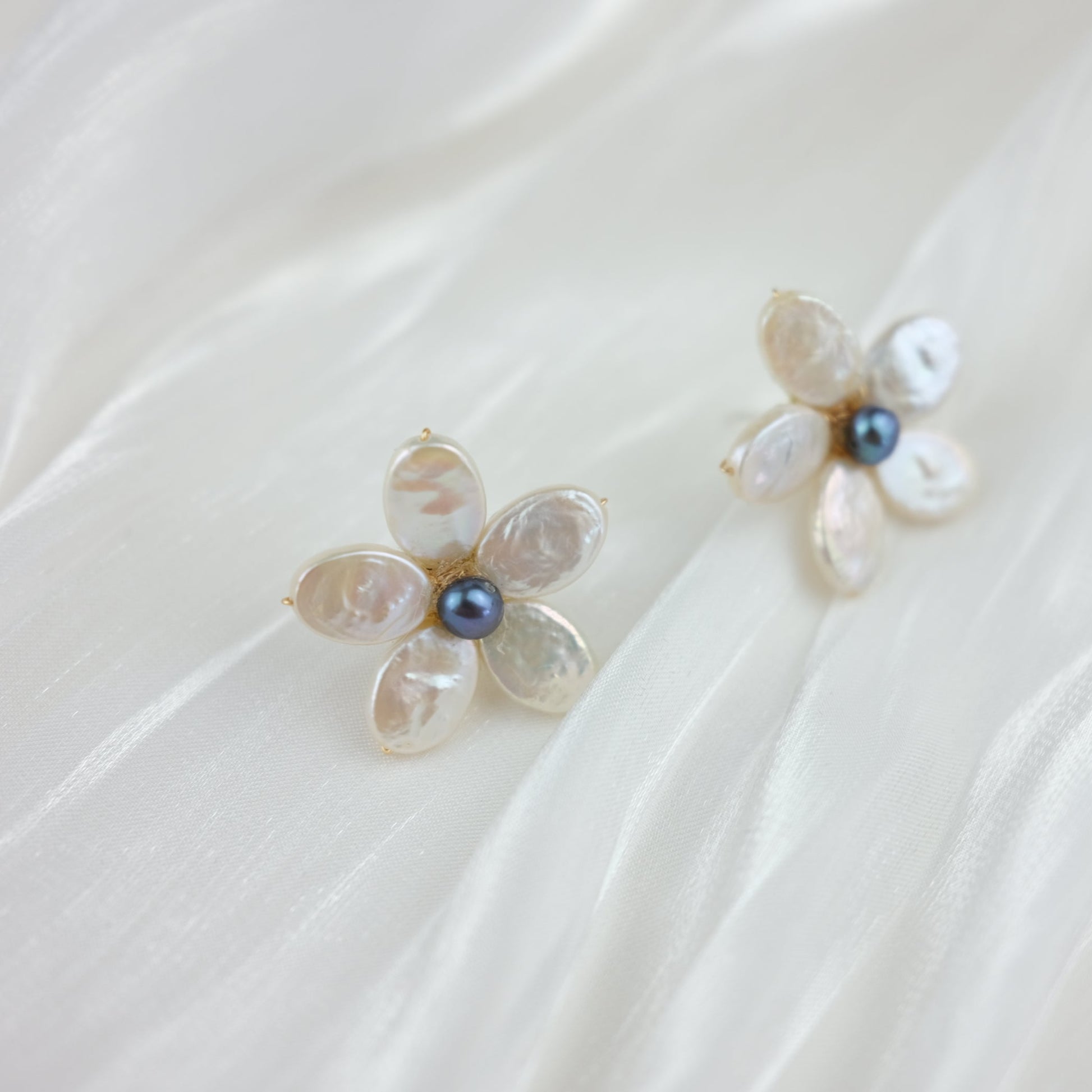 Handmade Baroque Pearl Petal Stud Earrings - Frangipani