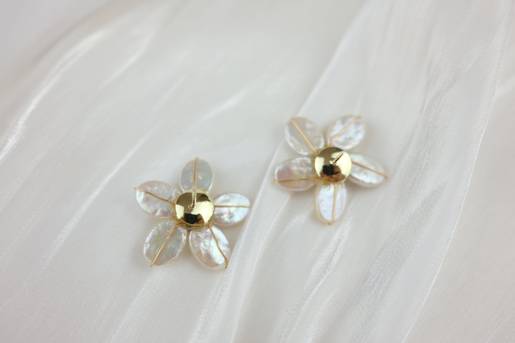 Handmade Baroque Pearl Petal Stud Earrings - Frangipani