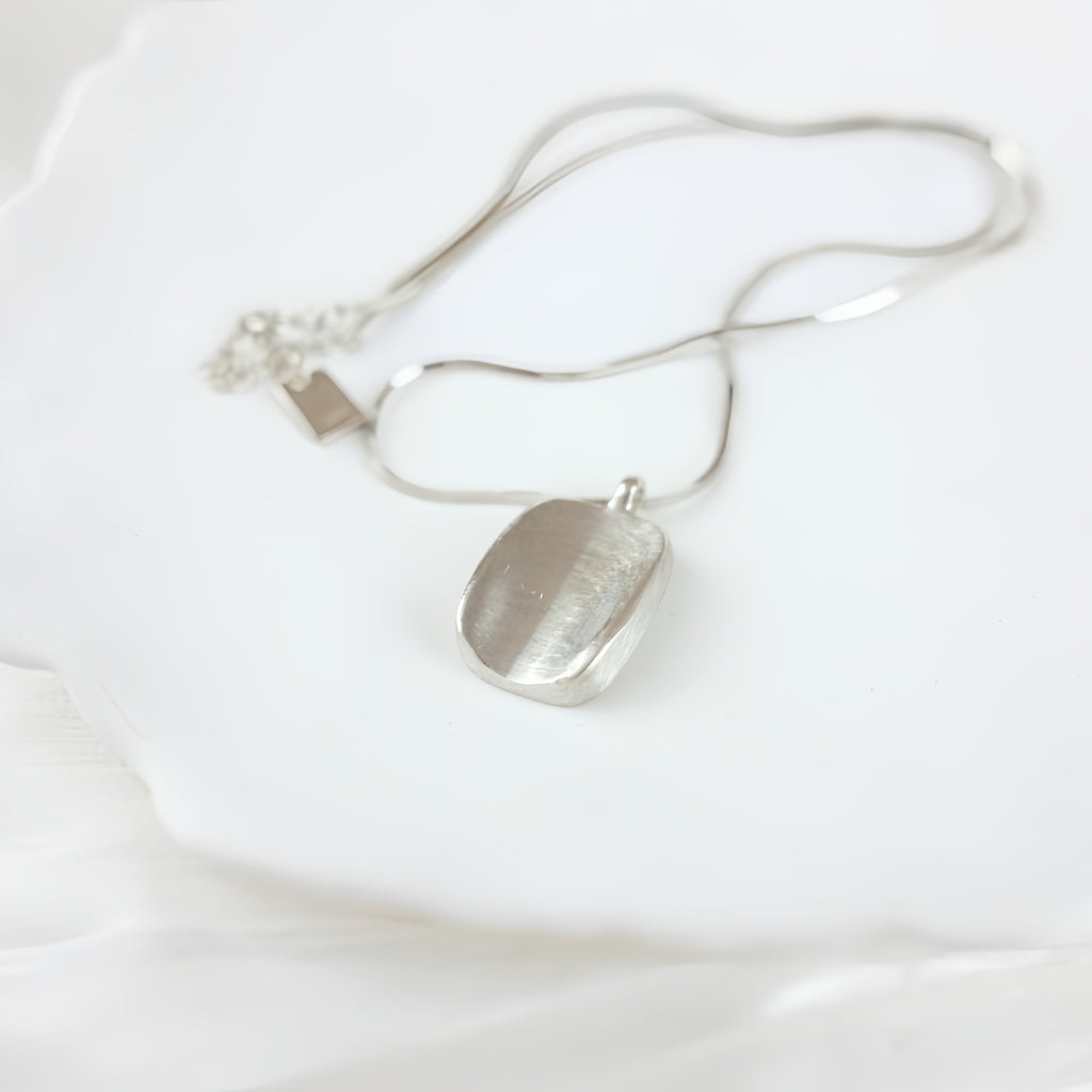 Sterling Silver Snake chain  with Square pendant - Mira
