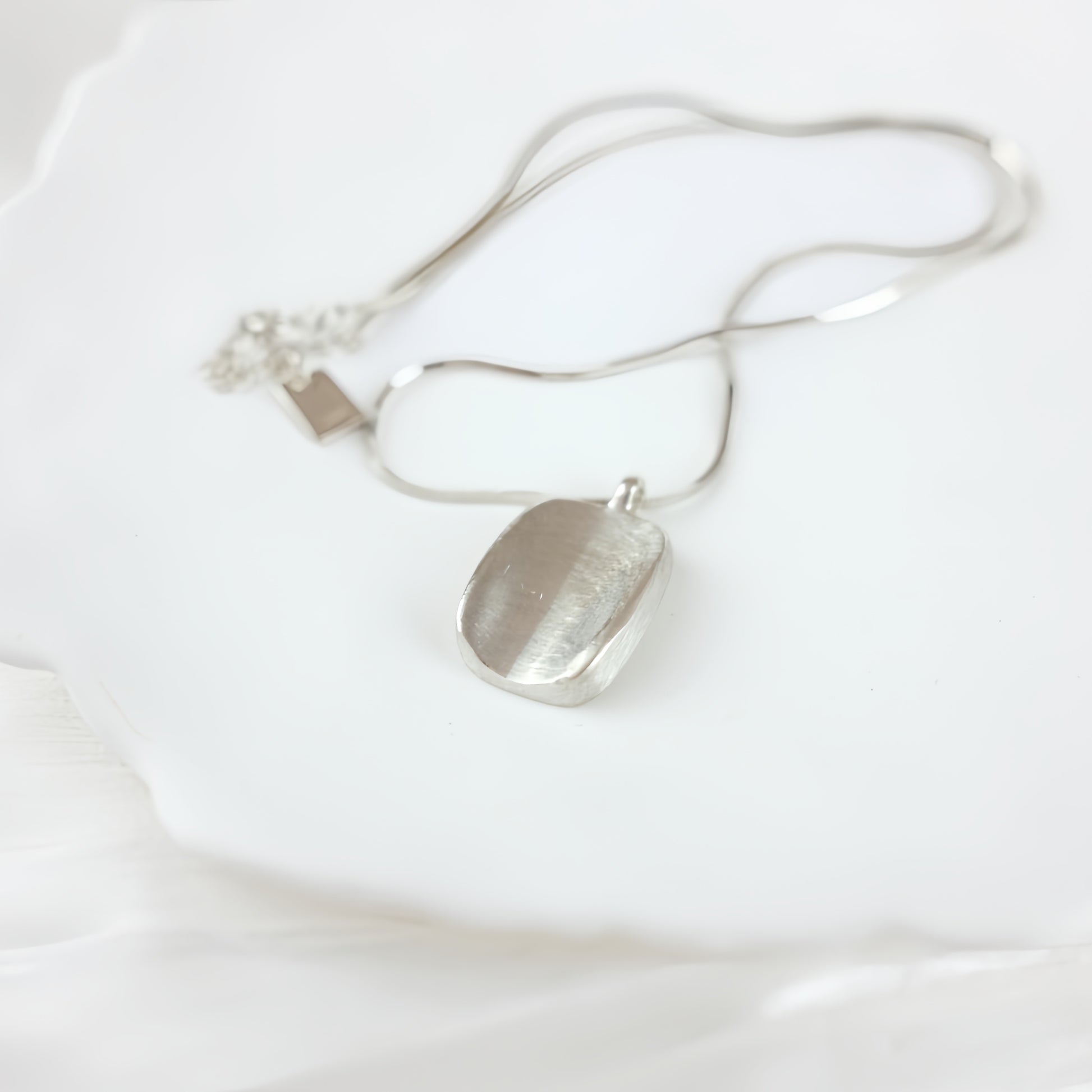 Sterling Silver Snake chain  with Square pendant - Mira