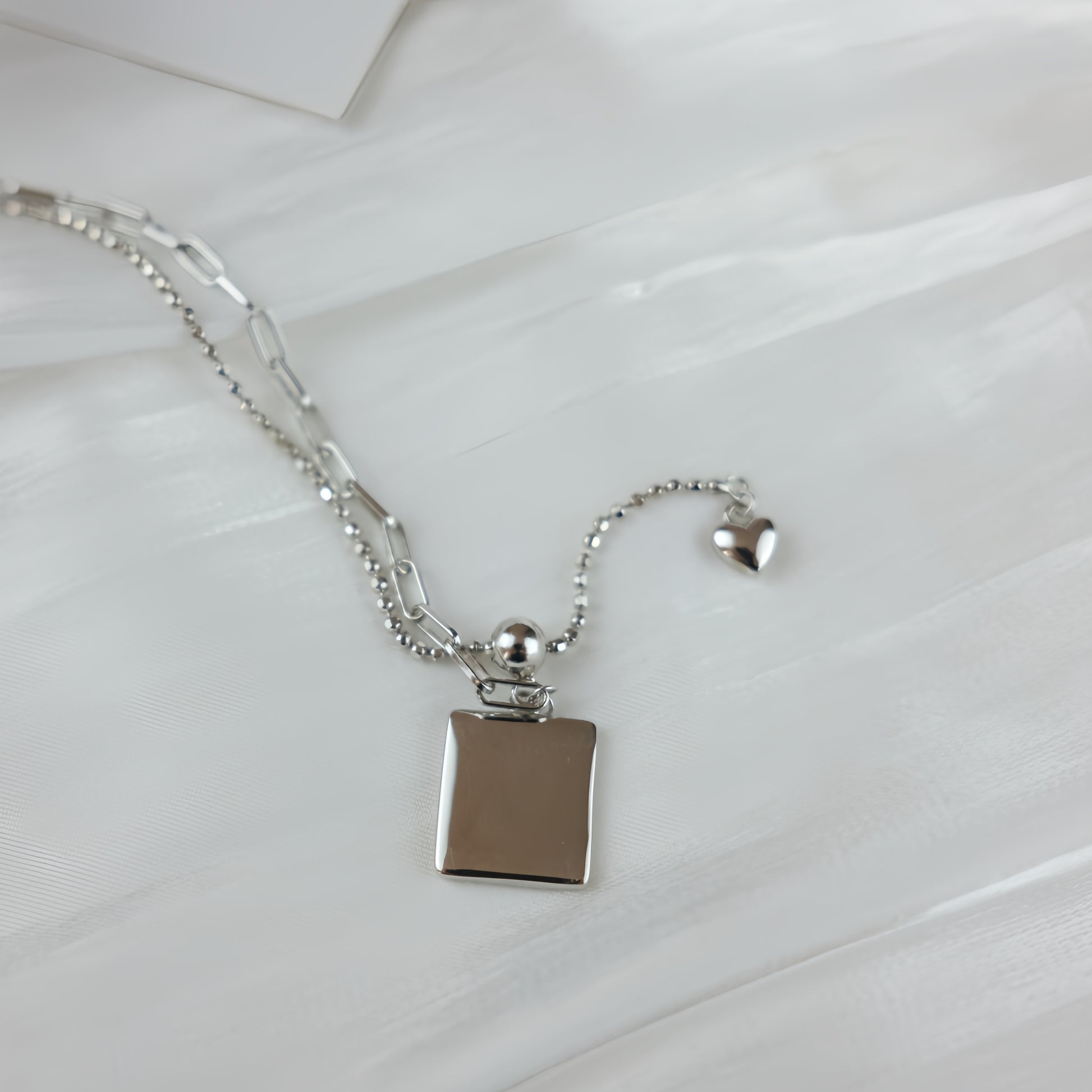 Sterling Silver Necklace with Square Mother-of-Pearl pendant - Geometric Grace