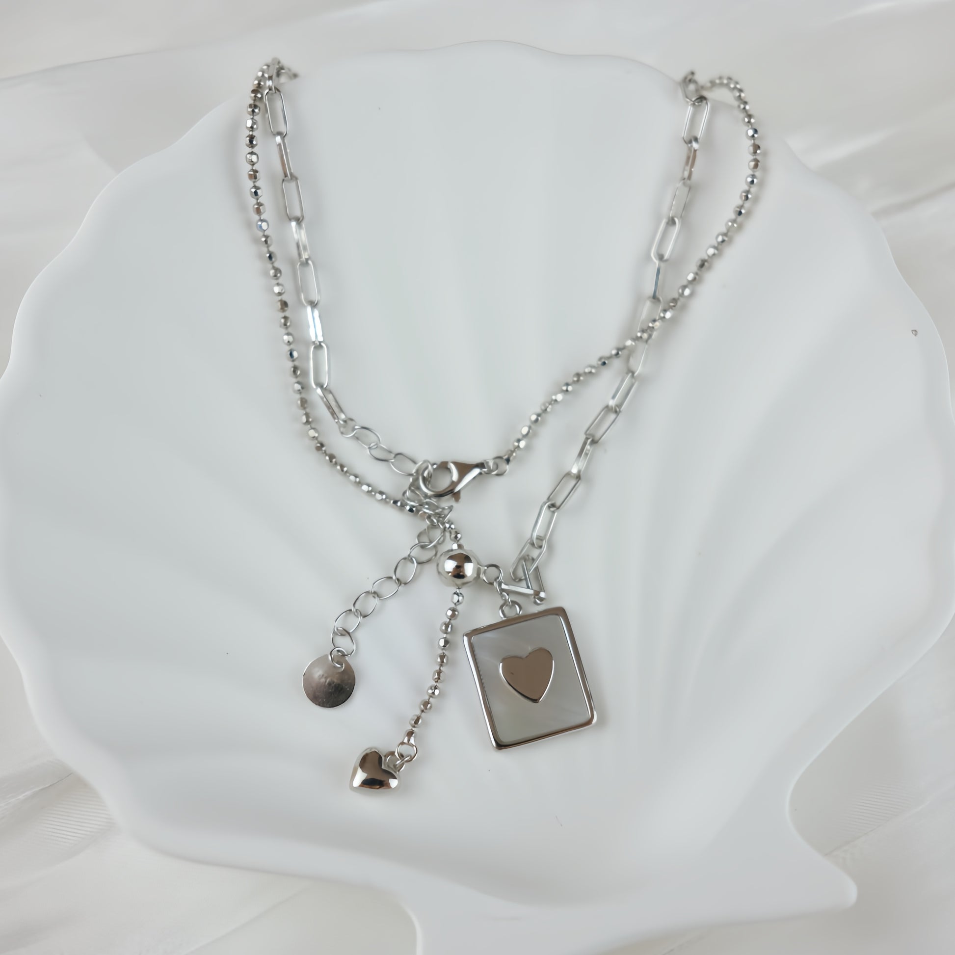 Sterling Silver Necklace with Square Mother-of-Pearl pendant - Geometric Grace