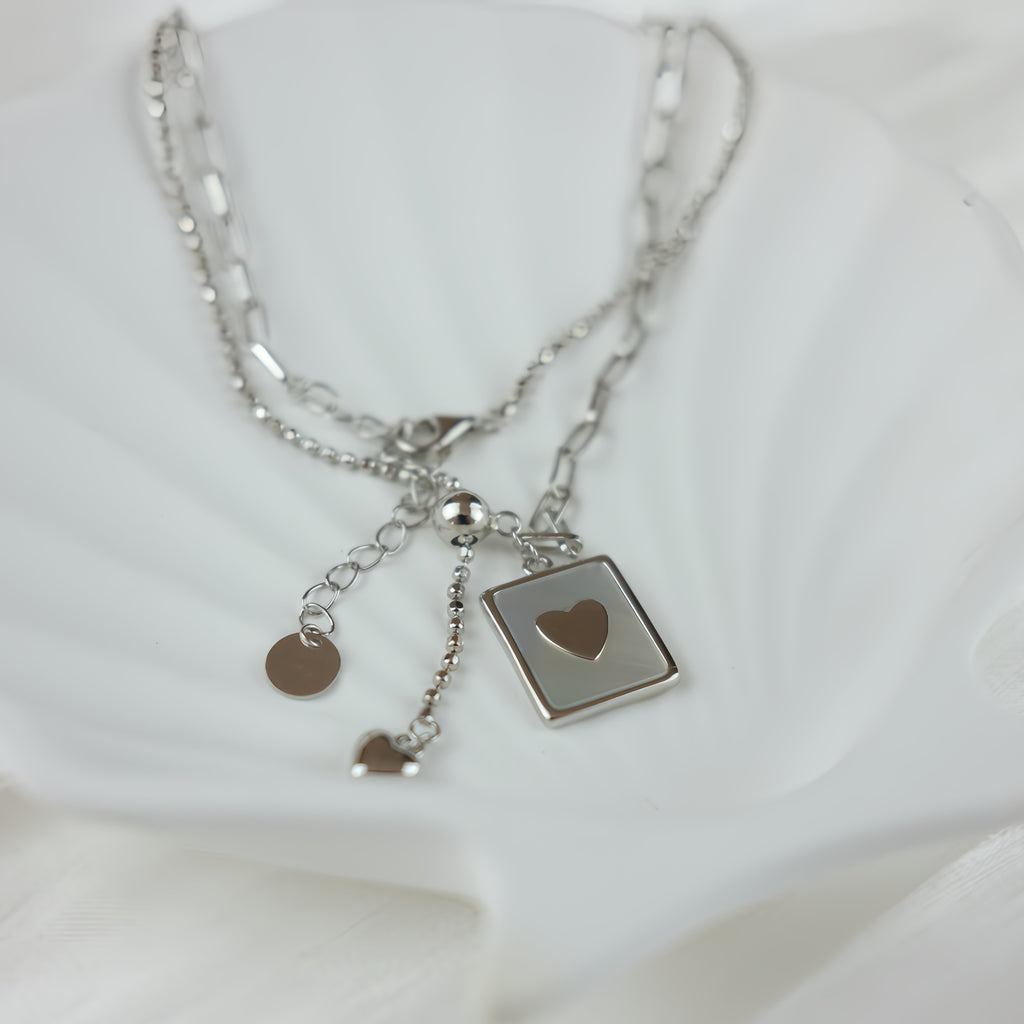 Sterling Silver Necklace with Square Mother-of-Pearl pendant - Geometric Grace