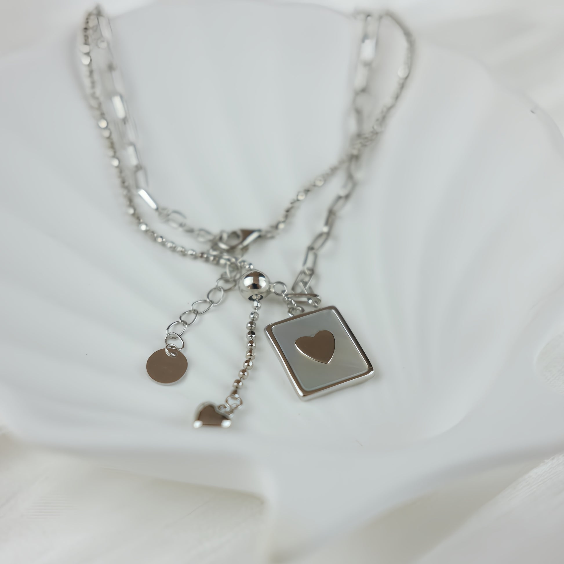 Sterling Silver Necklace with Square Mother-of-Pearl pendant - Geometric Grace