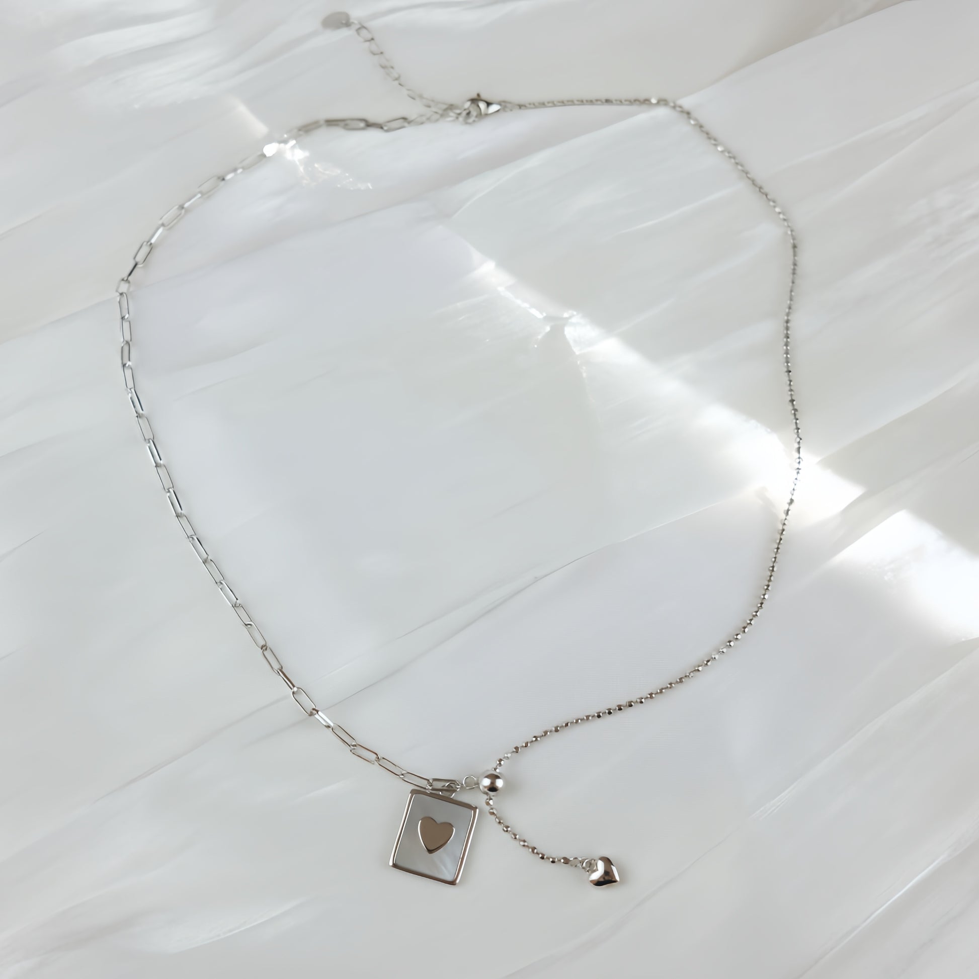Sterling Silver Necklace with Square Mother-of-Pearl pendant - Geometric Grace