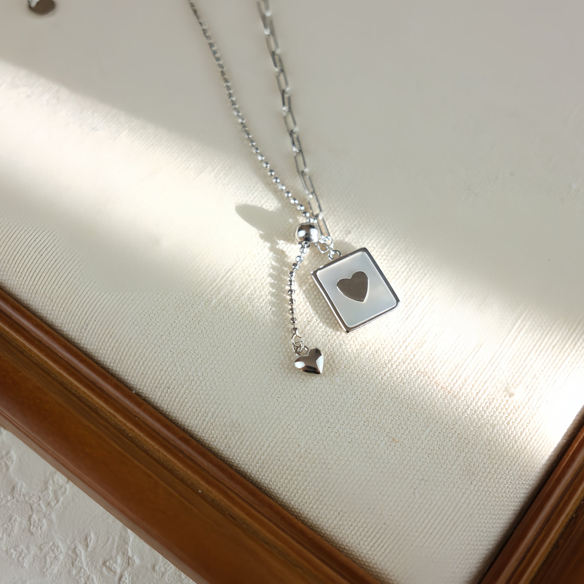 Sterling Silver Necklace with Square Mother-of-Pearl pendant - Geometric Grace