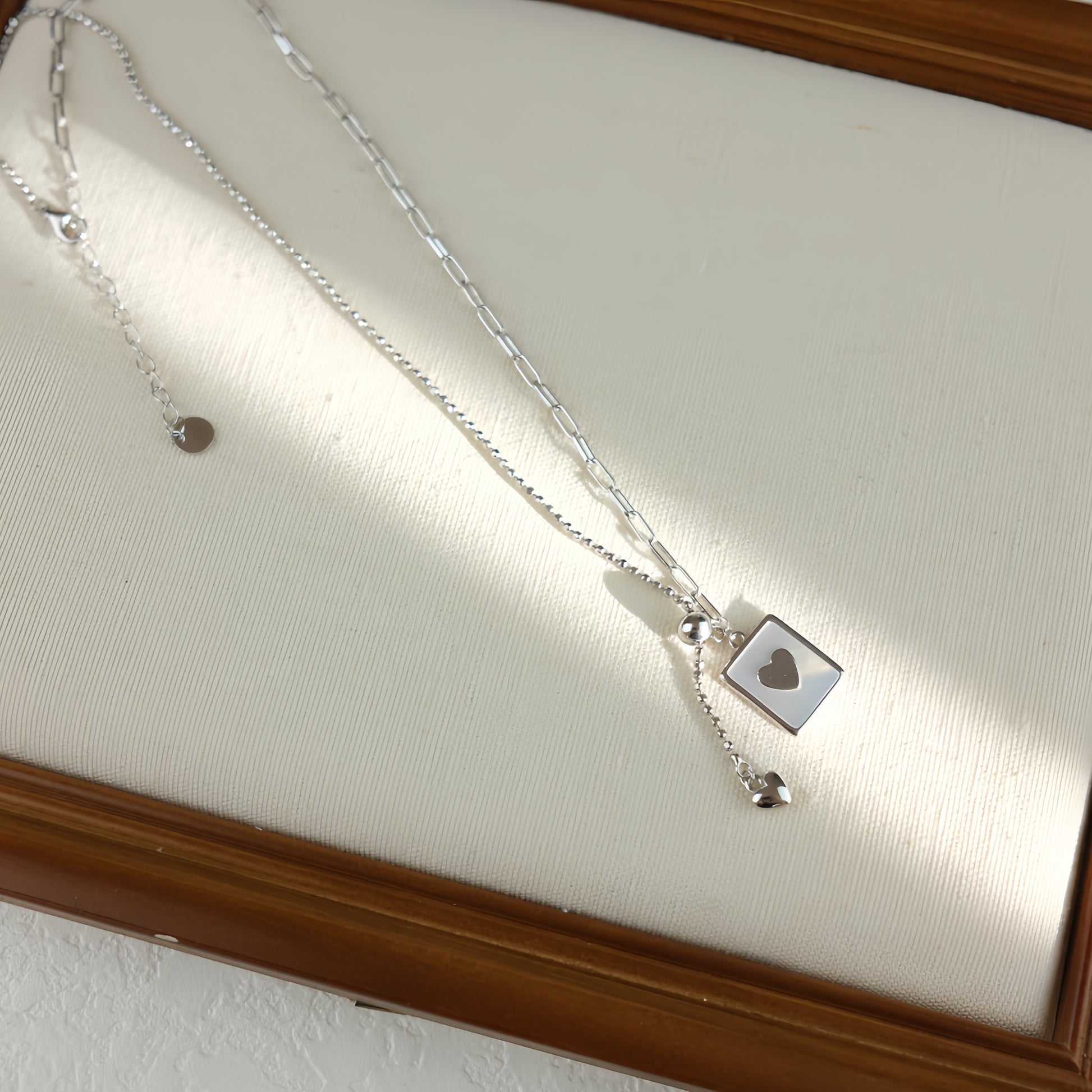 Sterling Silver Necklace with Square Mother-of-Pearl pendant - Geometric Grace